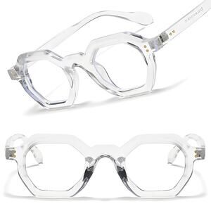 Gold Rivets Sleek Modern Edge Clear Lens Mens Womens Clear Geometric Eye Glasses